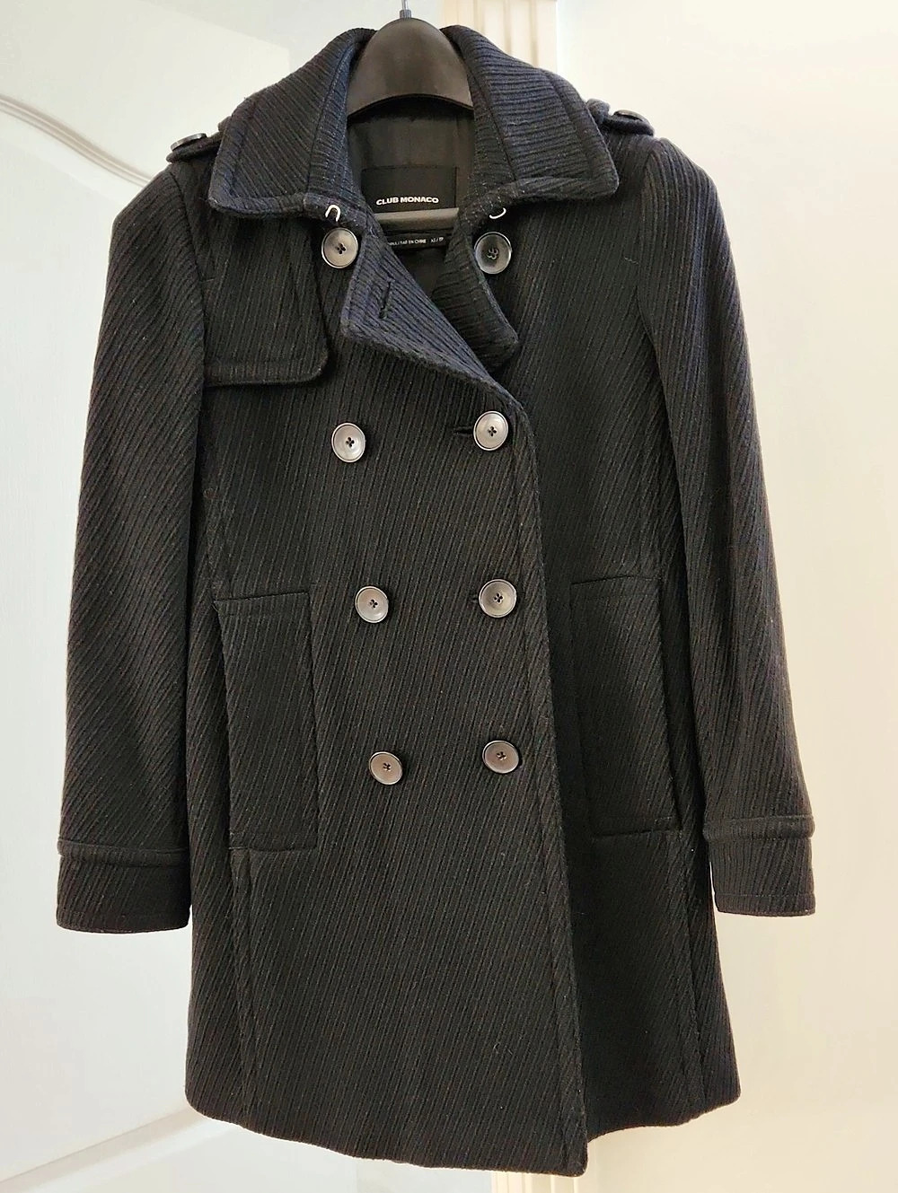 Club Monaco Women's Wool Blend Pea Coat Black XS Like New